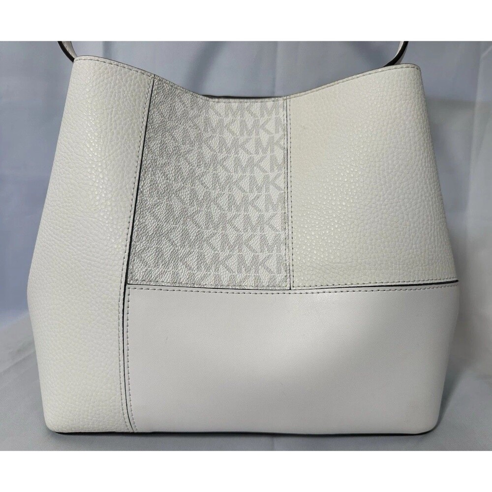 Michael Kors MK Signature Studded Shoulder Bag + Wallet White Set Medium Purse - Picture 7 of 16